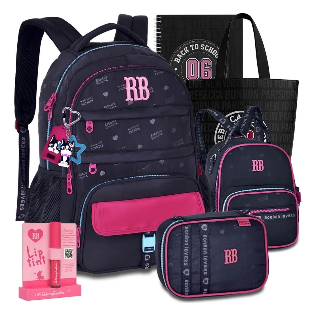 Kit Escolar Rb Rebecca Bonbon 2026 com Mochila + Lancheira Térmica + Estojo Infantil