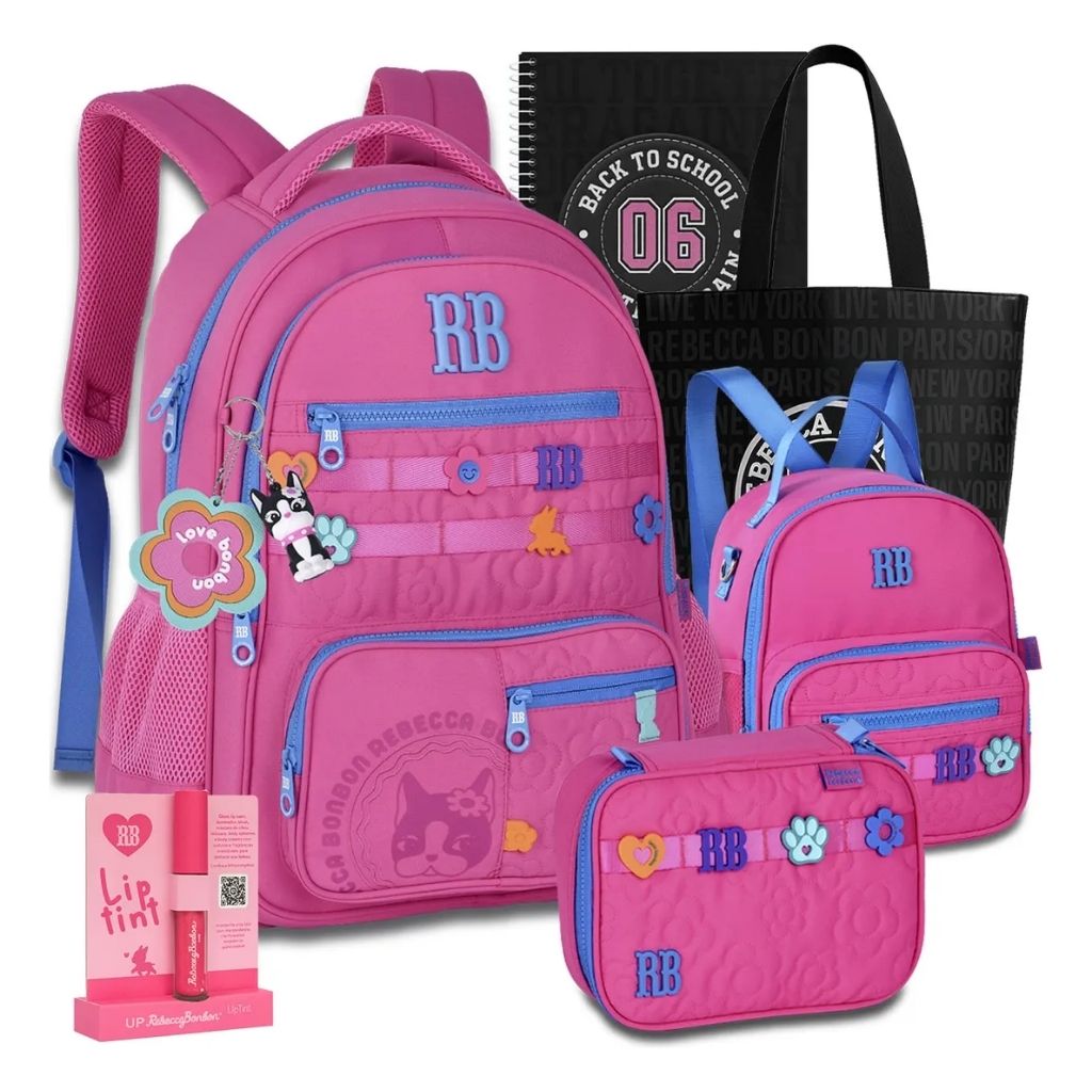 Kit Escolar Rb Rebecca Bonbon 2026 com Mochila + Lancheira Térmica + Estojo Infantil