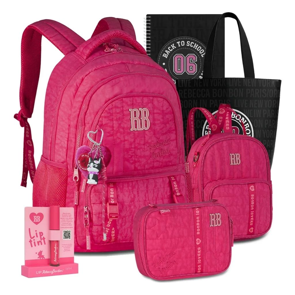 Kit Escolar Rb Rebecca Bonbon 2026 com Mochila + Lancheira Térmica + Estojo Infantil