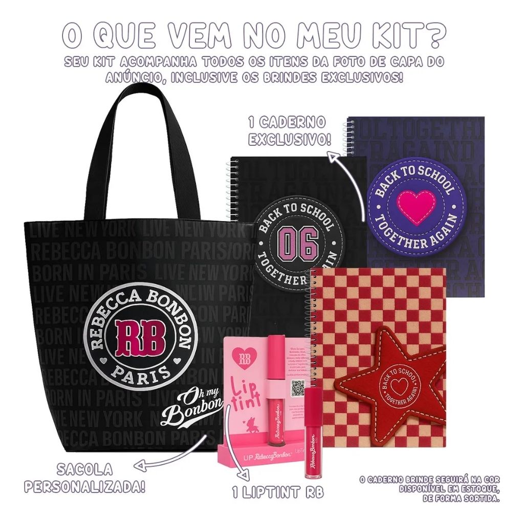 Kit Escolar Rb Rebecca Bonbon 2026 com Mochila + Lancheira Térmica + Estojo Infantil