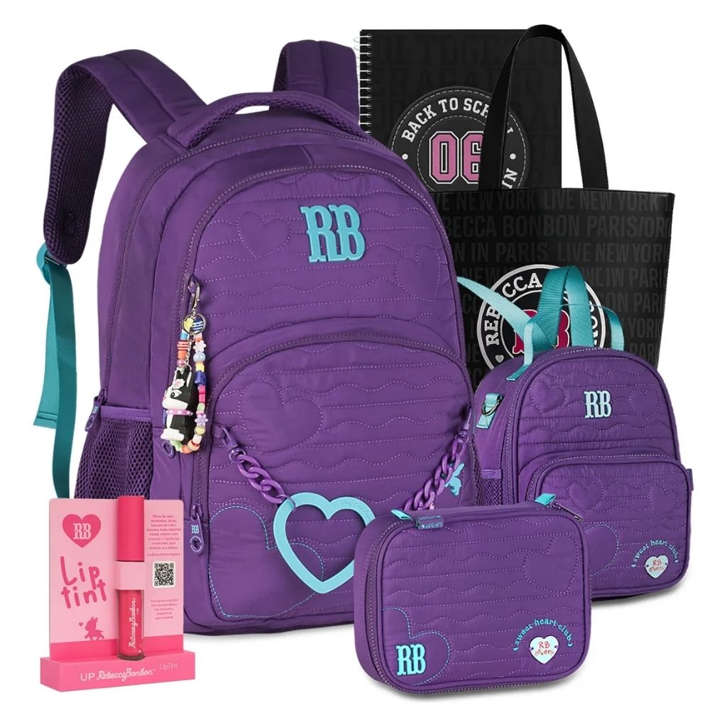 Kit Escolar Rb Rebecca Bonbon 2026 com Mochila + Lancheira Térmica + Estojo Infantil