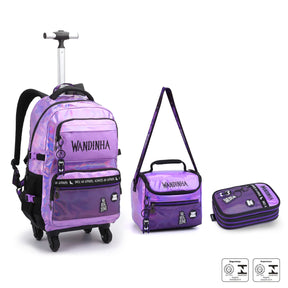 Kit Escolar Wandinha com Mochila + Lancheira Térmica + Estojo Infantil