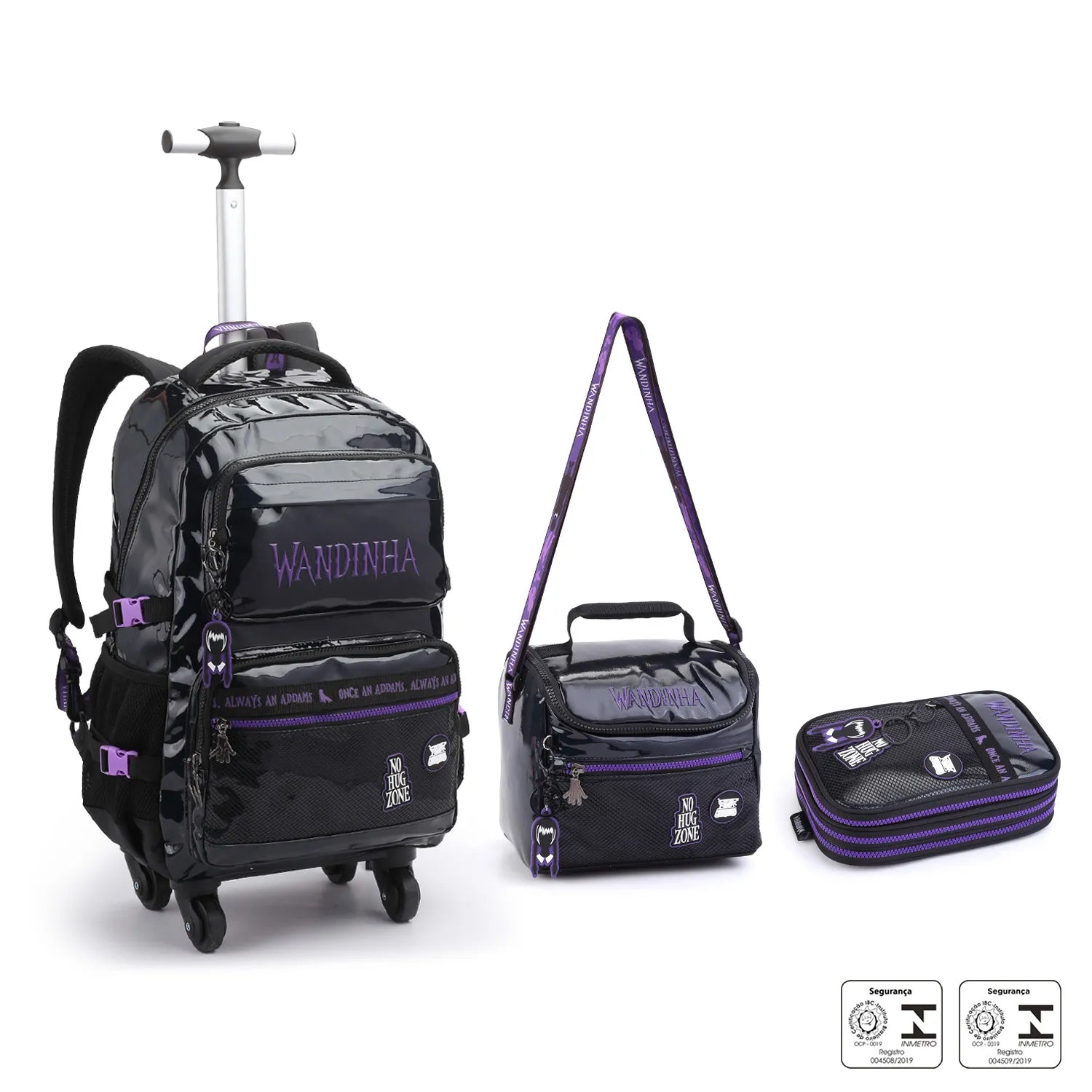 Kit Escolar Wandinha com Mochila + Lancheira Térmica + Estojo Infantil