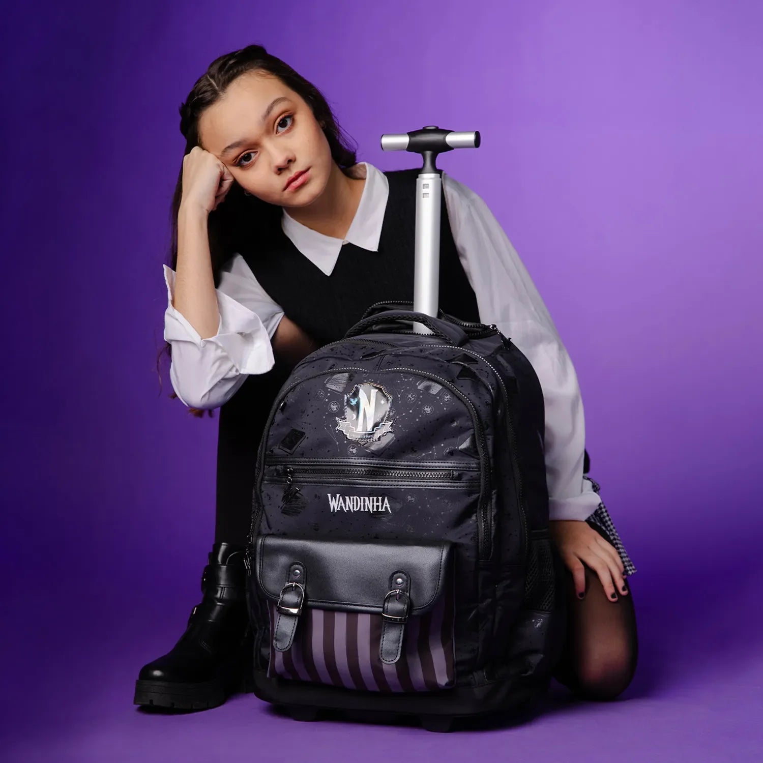 Kit Escolar Wandinha com Mochila + Lancheira Térmica + Estojo Infantil