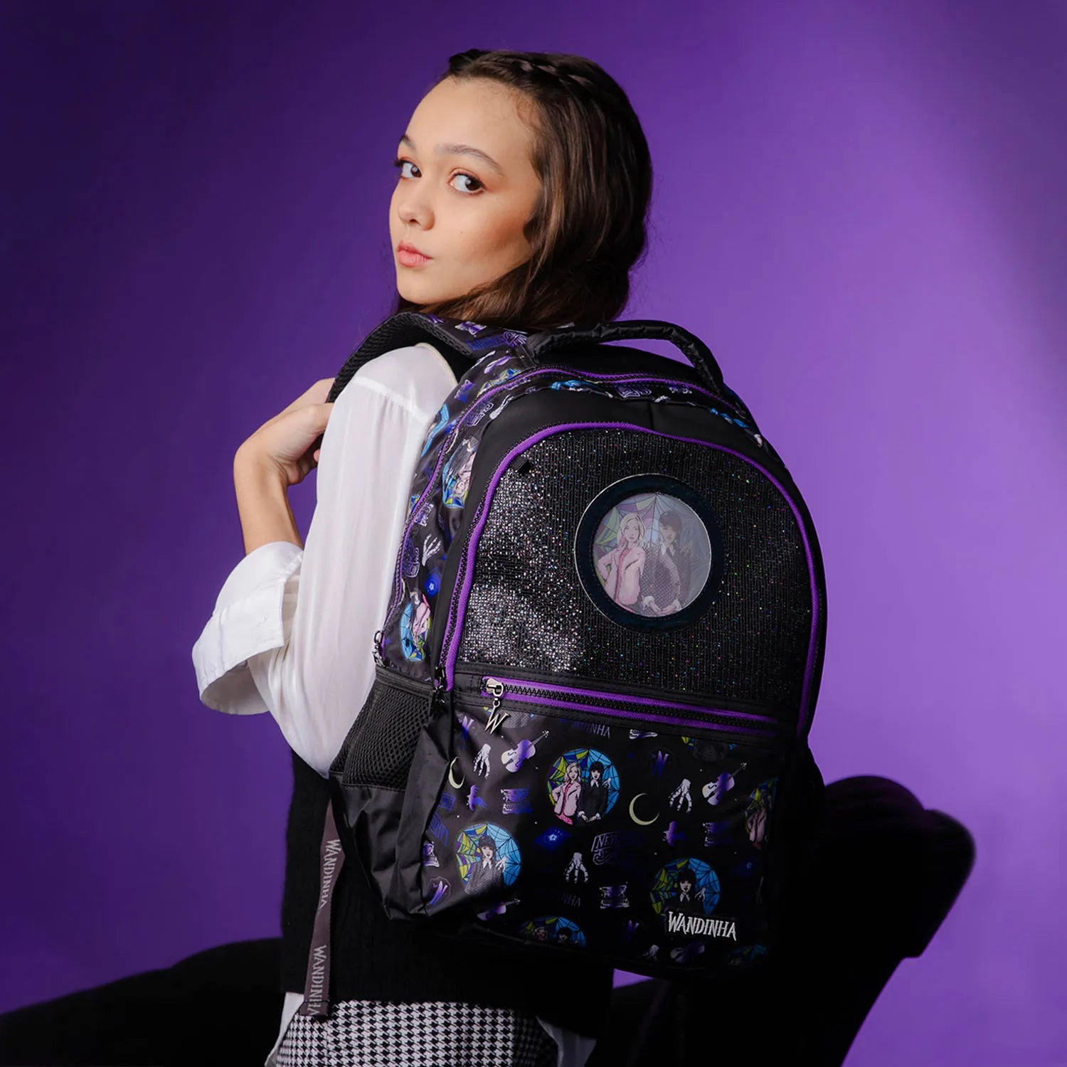 Kit Escolar Wandinha com Mochila + Lancheira Térmica + Estojo Infantil