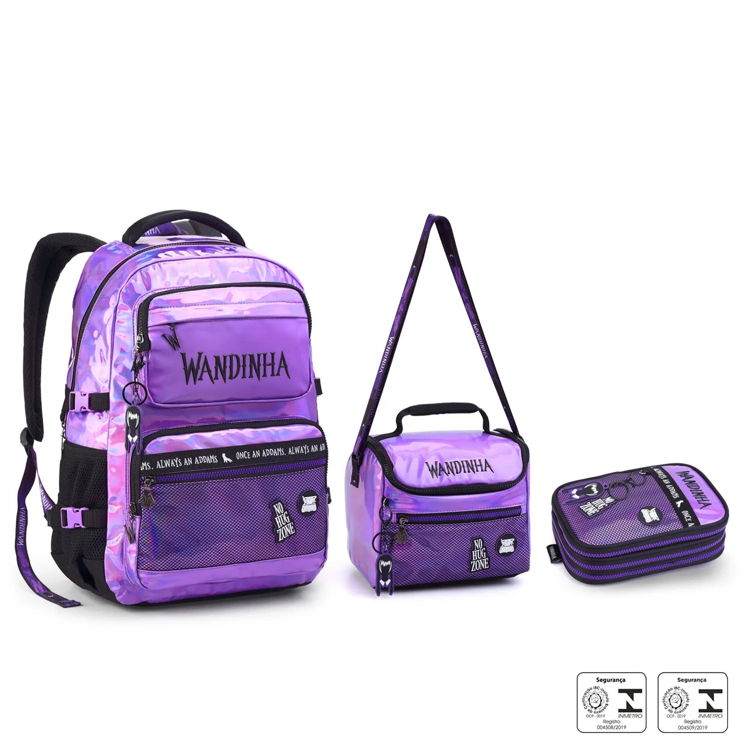 Kit Escolar Wandinha com Mochila + Lancheira Térmica + Estojo Infantil