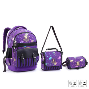Kit Escolar Wandinha com Mochila + Lancheira Térmica + Estojo Infantil